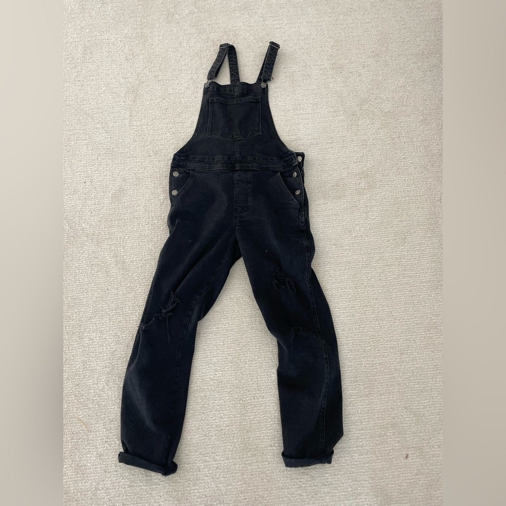 Black Denim Overalls Jumpsuit - Women's